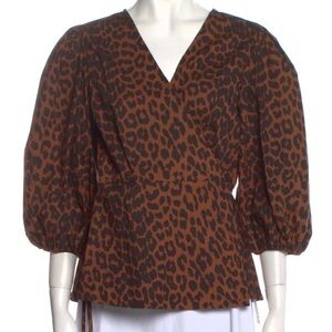 NWT Ganni leopard cross front top